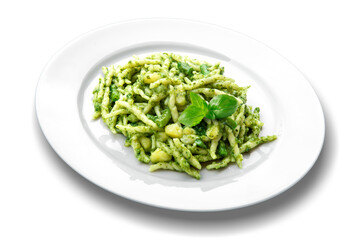 Plate of trofie pasta with Genoese pesto