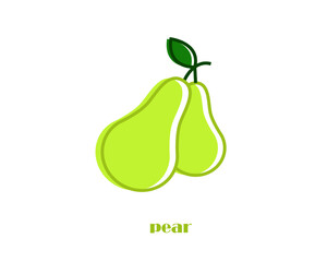 Pear fruit flat vector illustration. Isolated icon for healthy cooking menu, logo, design element