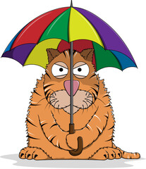 Vector illustration of a tiger under an umbrella