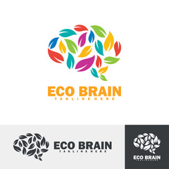 Eco brain logo vector illustration. This design is based on the concept of leaves and brains with an attractive and modern shape. Full color