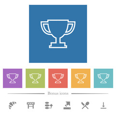 Trophy cup outline flat white icons in square backgrounds