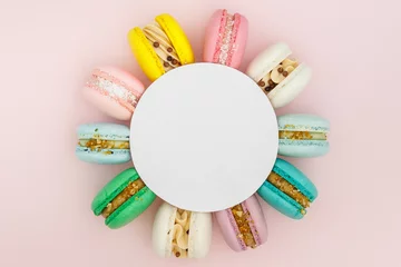 Fotobehang homemade macaroon from natural products on a blue background with a place for text © toxicoz
