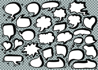 Comic empty speech bubbles set. Chat messages. Clouds for online chat. Vector illustration in doodle style.