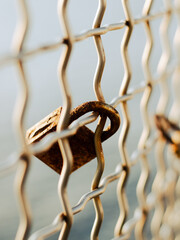 Lock in the fence by the harbour