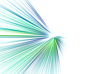 Abstract surface of blur radial zoom in green and blue tones on white background. Bright blue-green...