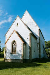 Muhu St. Catherine's church on Muhu Island near Saaremaa in Estonia during sunny day. Gothic style church