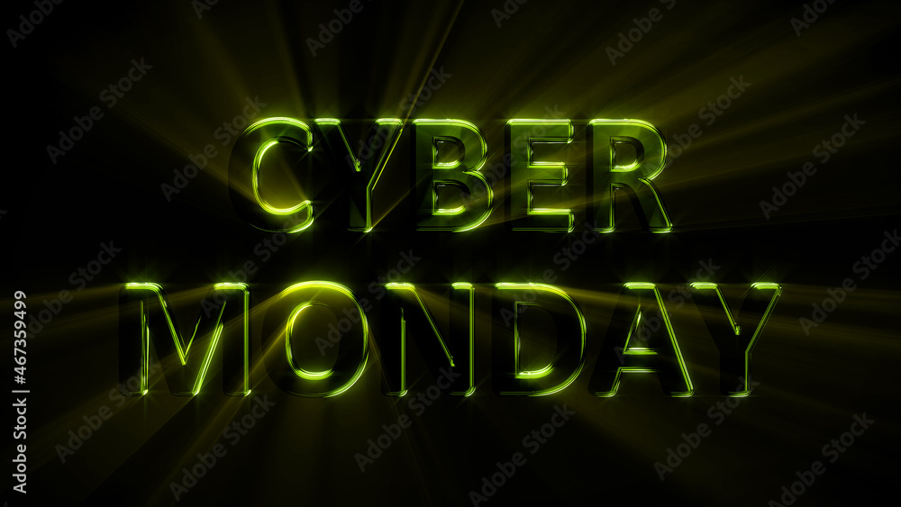 Poster bright lighting text for cyber monday sell-out, isolated - object 3d rendering