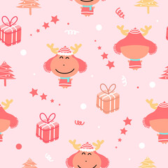 seamless pattern raindeer with christmas gifts