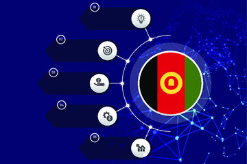 Afghanistan circle flag with business infographic flat
