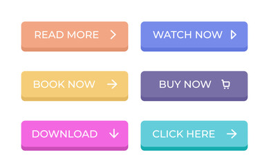 Set of modern button for infographic, web, banner. Colorful call action icon in flat style. Infographic button learn, read, more on isolated background.