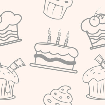 Vector monochrome pattern with cakes
