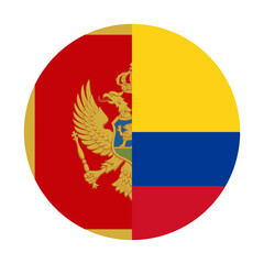 round icon with montenegro and colombia flags. vector illustration isolated on white background	