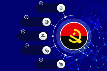 Angola circle flag with business infographic flat