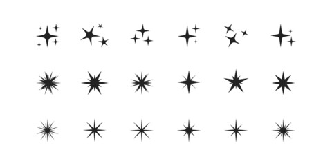 Sparkles symbols vector. The set of vector stars sparkle icon. Bright firework, decoration twinkle, shiny flash.  Glowing light effect stars and bursts collection. Vector EPS10.