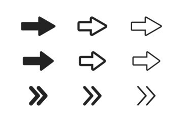Right arrow icon. Simple vector symbol. Forward icon set. White background. Navigation pointer. Vector graphic. Sign arrows.