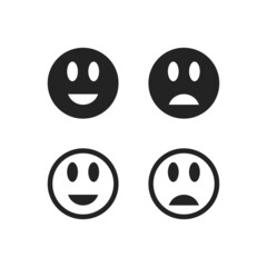 Happy smile icon on white background. Vector emoticon set. Simple vector symbol. EPS10. Sad face. Smiley. Black icon.