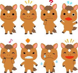 馬のキャラクターのイラストセット