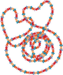 Abstract decorative design element of skein colorful puzzle details with heart shapes