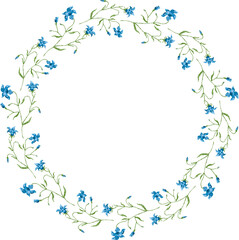 Fototapeta na wymiar Vector decorative floral wreath from drawn blue delicate bluebells