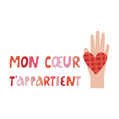 Happy Valentine vector illustration with French lettering. Vector design for web, print, stickers, template, etc. 