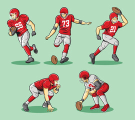 Fototapeta na wymiar american football player character doodle set