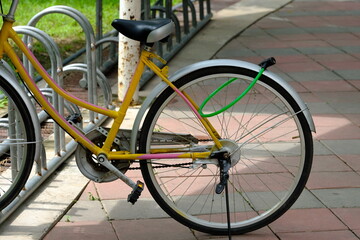 Fototapeta na wymiar bicycle parked in the park