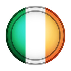Glass light ball with flag of Ireland. Round sphere, template icon. Irish national symbol. Glossy realistic ball, 3D abstract vector illustration highlighted on a white background. Big bubble