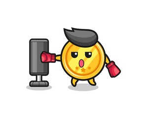 Obraz premium medal boxer cartoon doing training with punching bag