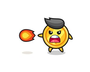 Fototapeta premium cute medal mascot is shooting fire power