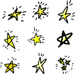 子供が描いたキラキラ輝くお星さまのかわいい落書き 