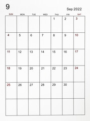 September 2022 calendar template.