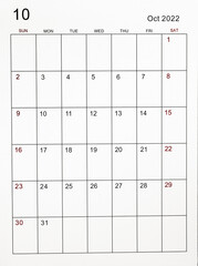October 2022 calendar template.
