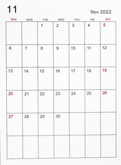 November 2022 calendar template.