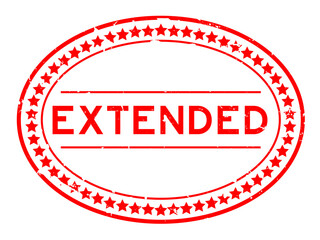 Grunge red extended word oval rubber seal stamp on white background