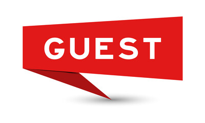 Red color speech banner with word guest on white background