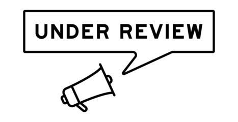 Megaphone icon with speech bubble in word under review on white background