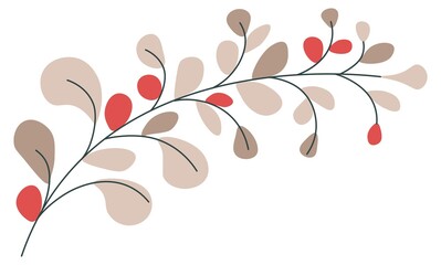 Branch with leaves and berries, autumn twig vector