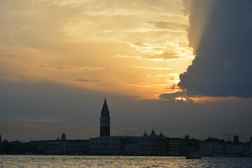 Fototapeta premium Sunset over Venice, Italy - the sea, city skyline together forming a nice panorama