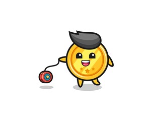 Fototapeta premium cartoon of cute medal playing a yoyo
