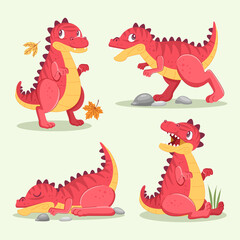 Dino trex character cute set vector illustration