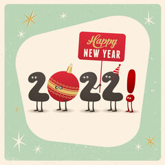 Vintage style funny greeting card - Happy New Year 2022 - Editable, grunge effects can be easily removed for a brand new, clean sign. Vector.