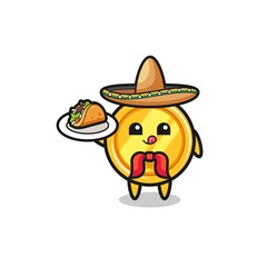 medal Mexican chef mascot holding a taco