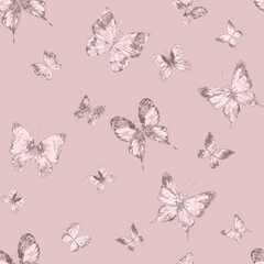 Butterflies pastel pink glittering luxury seamless pattern