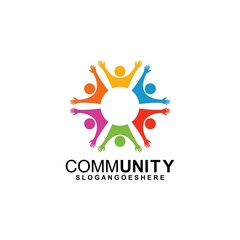 Community logo icon design with colorful people in a circular shape. Symbol of teamwork, solidarity human concept vector illustration, company branding, discussion forum, social network, team