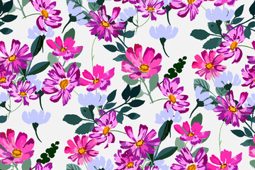 delicate beautiful feminine seamless pattern with wildflowers