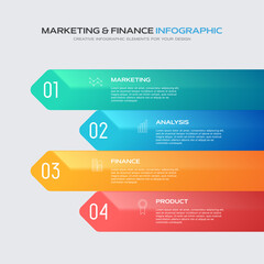 4 Steps Infographic banner. Colorful shapes on white background. 