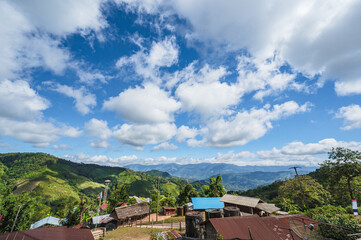 Beautiful mountain view and small Village at nan province.Nan is a rural province in northern Thailand bordering Laos