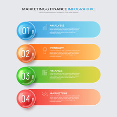 4 Steps Infographic banner. Colorful shapes on white background. 