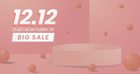 12.12 sale pink background with three pink podium colors