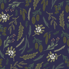 Christmas botanical seamless vector beautiful pattern